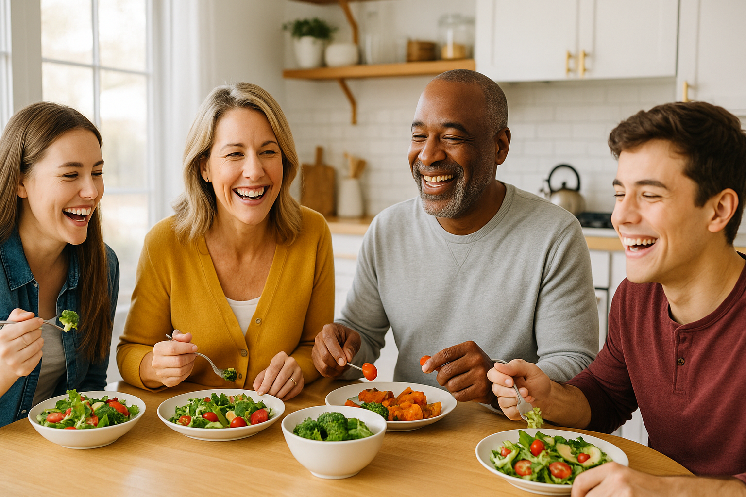 a family eating food on dining table